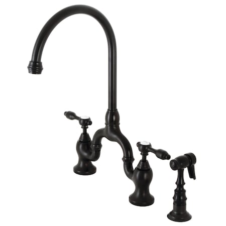 Kingston Brass KS7790TALBS Bridge Kitchen Faucet with Brass Sprayer, Matte Black KS7790TALBS